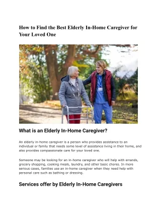 How To Find The Best Elderly In Home Caregiver For Your Loved Ones