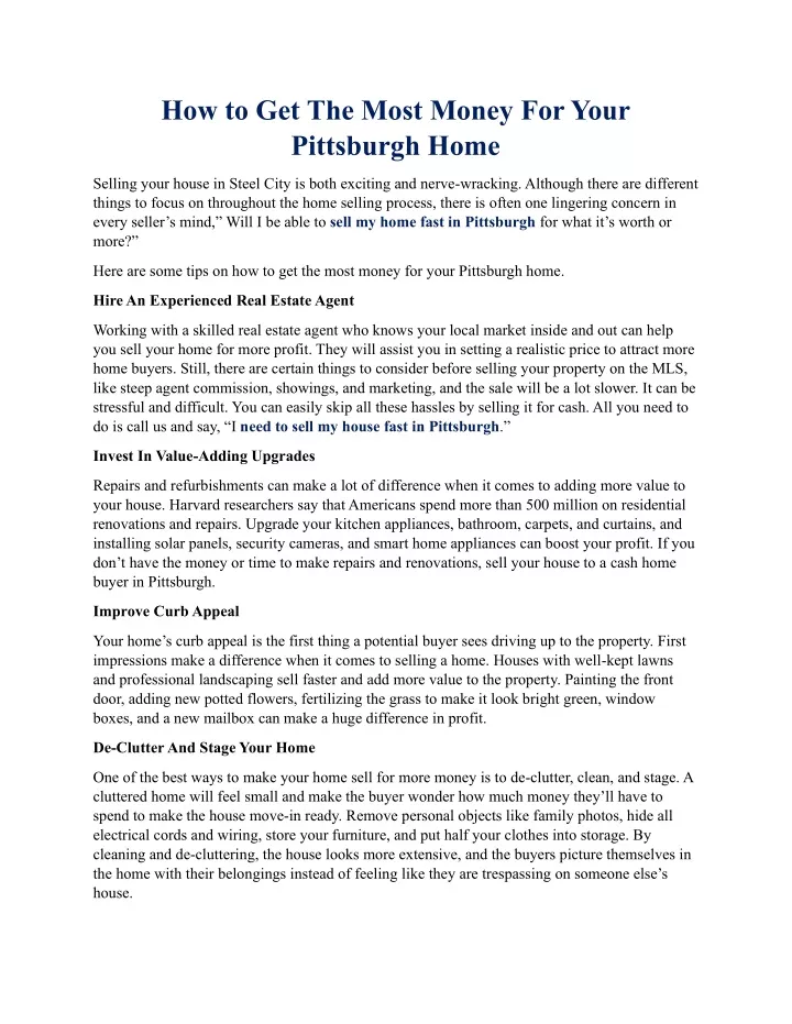 how to get the most money for your pittsburgh home