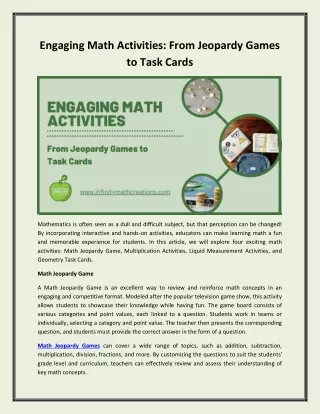 Engaging Math Activities: From Jeopardy Games to Task Cards