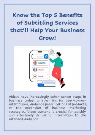 Know the Top 5 Benefits of Subtitling Services that’ll Help Your Business Grow!