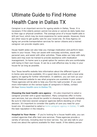 Ultimate Guide to Find Home Health Care in Dallas TX
