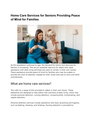 Home Care Services For Seniors Providing Peace Of Mind For Families