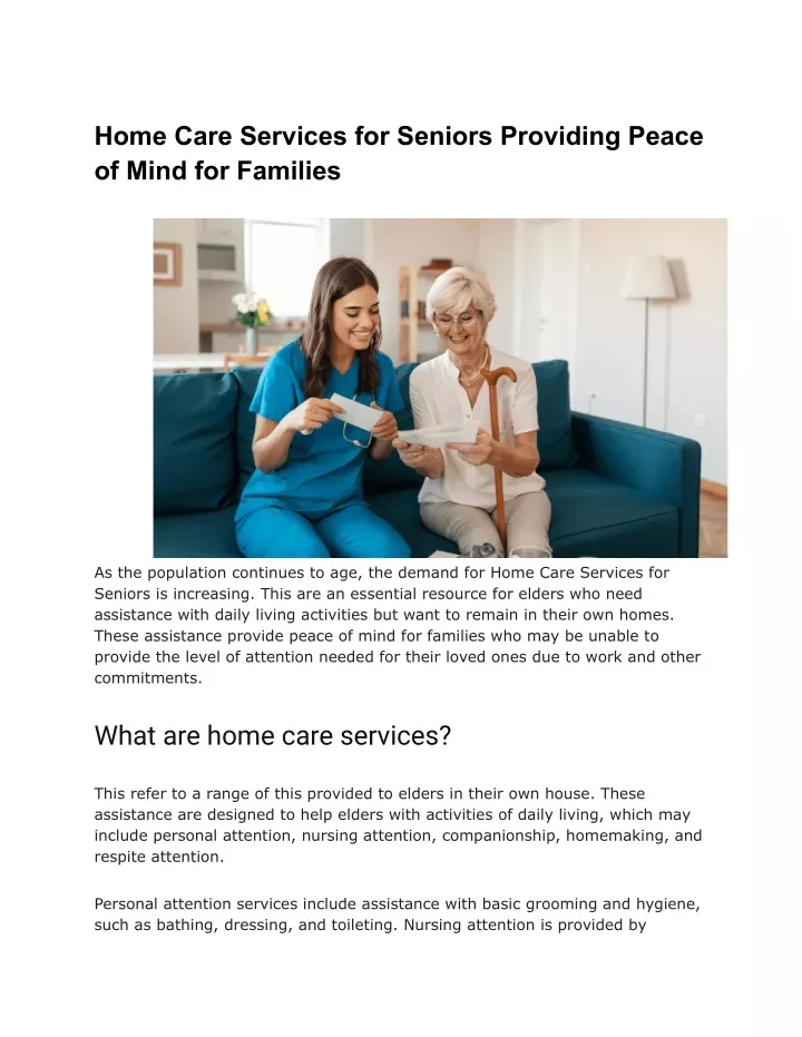 home care services for seniors providing peace