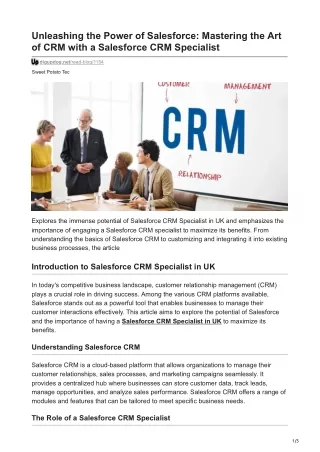 Unleashing the Power of Salesforce Mastering the Art of CRM with a Salesforce CRM Specialist