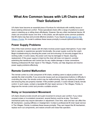 what are common issues with lift chairs and their
