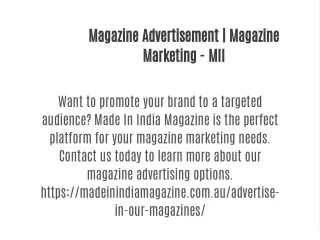 Magazine Advertisement |  Magazine Marketing -  MII