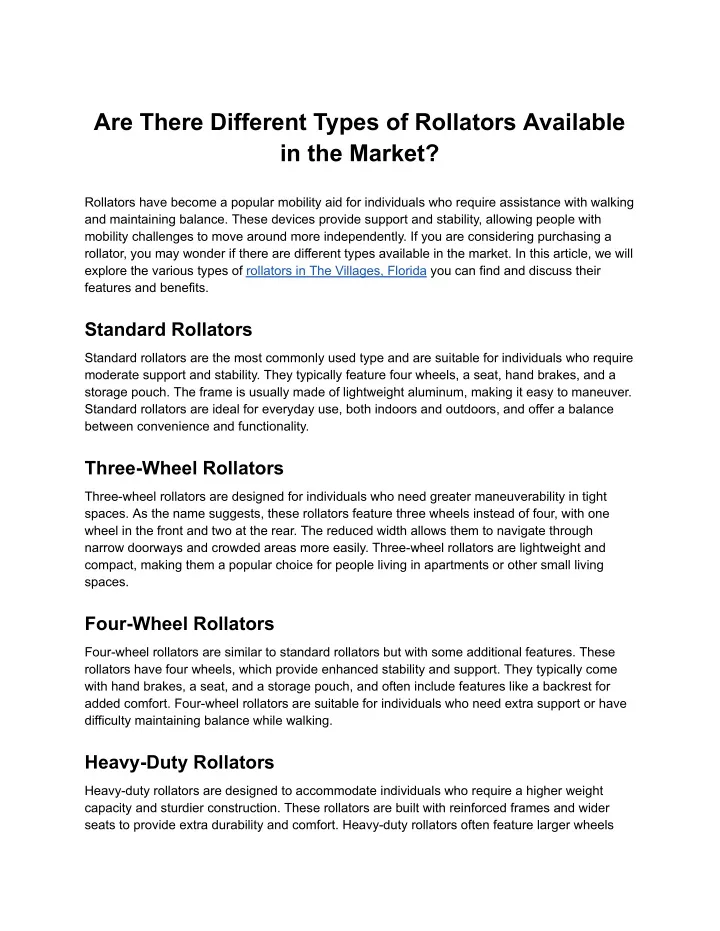 are there different types of rollators available