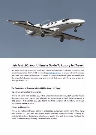 JetsFast LLC: Your Ultimate Guide To Luxury Jet Travel