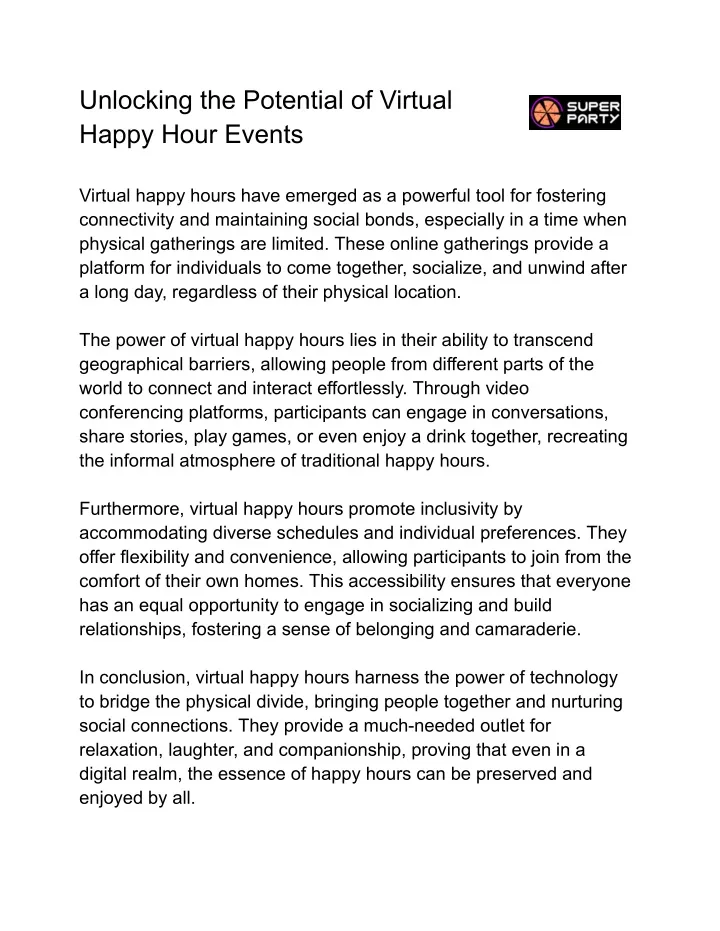 unlocking the potential of virtual happy hour
