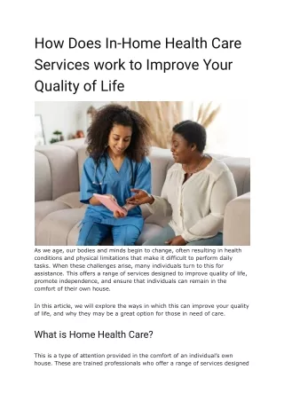 How Does In-Home Health Care Services work to Improve Your Quality of Life