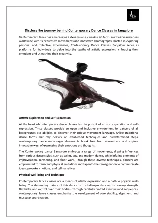 Disclose the journey behind Contemporary Dance Classes in Bangalore