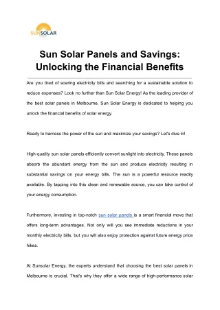 Sun Solar Panels and Savings_ Unlocking the Financial Benefits