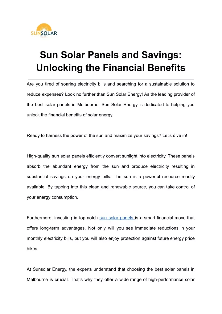 sun solar panels and savings unlocking