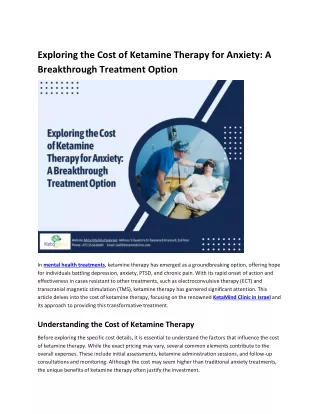 Exploring the Cost of Ketamine Therapy for Anxiety A Breakthrough Treatment Option