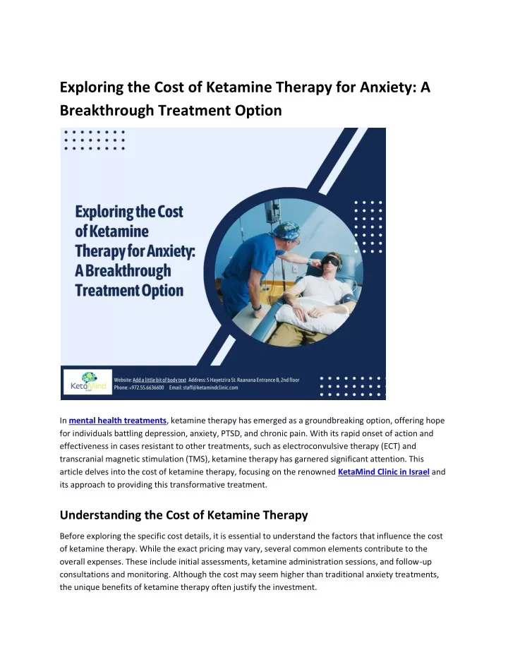 exploring the cost of ketamine therapy