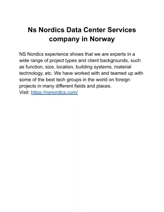 Ns Nordics Data Center Services company in Norway