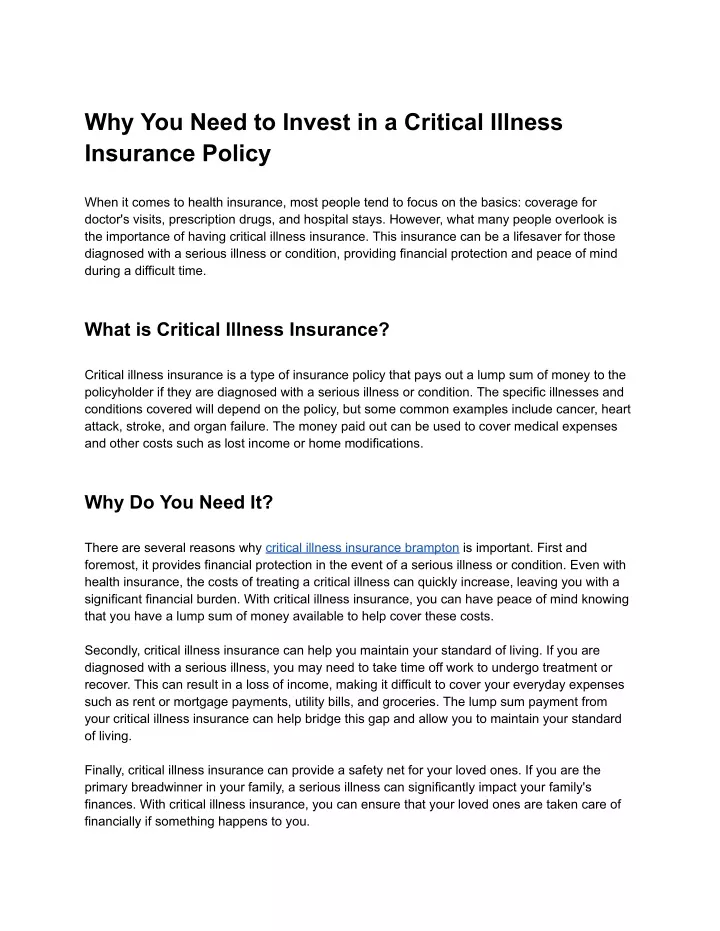 why you need to invest in a critical illness