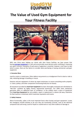 The Value of Used Gym Equipment for Your Fitness Facility