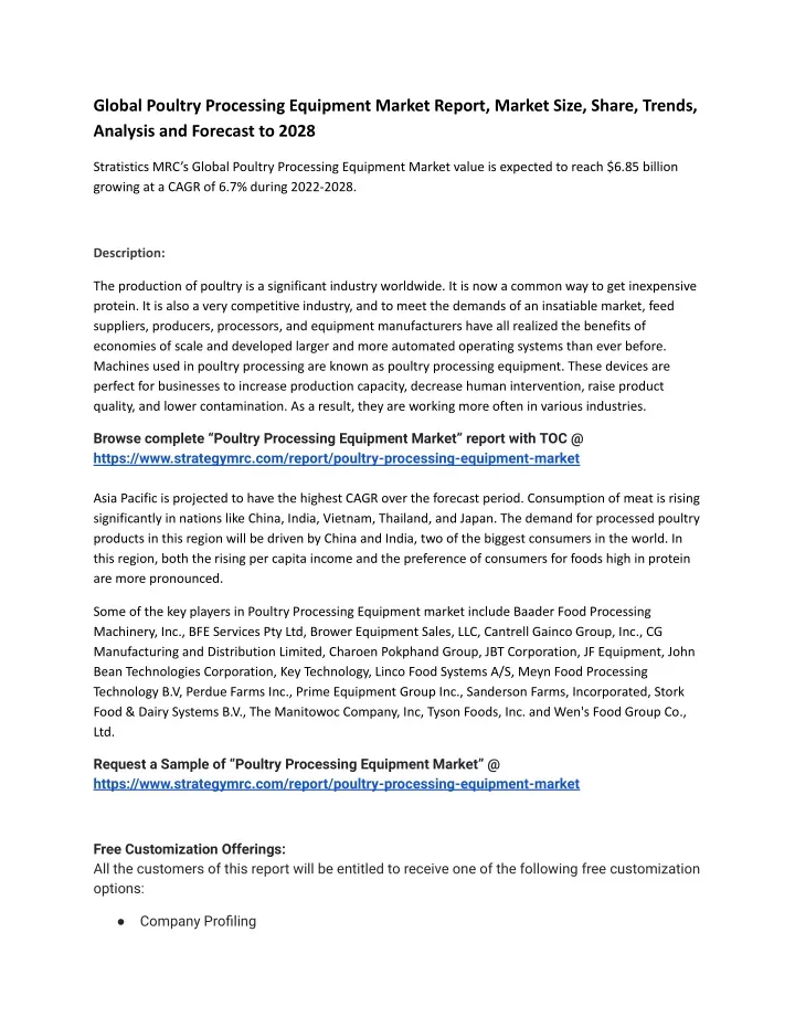 global poultry processing equipment market report