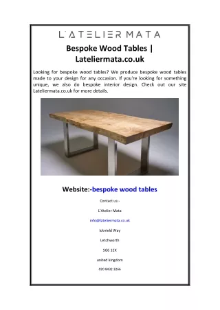 Bespoke Wood Tables  Lateliermata.co.uk