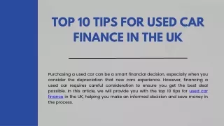 Top 10 Tips for Used Car Finance in the UK