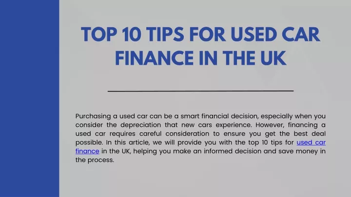 top 10 tips for used car finance in the uk