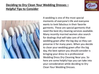 Deciding to Dry Clean Your Wedding Dresses – Helpful Tips to Consider