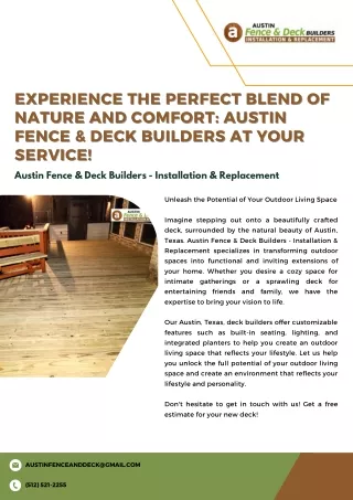 Experience the Perfect Blend of Nature and Comfort: Austin Fence & Deck Builders