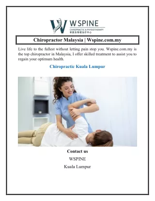 Chiropractor Malaysia  Wspine.com.my