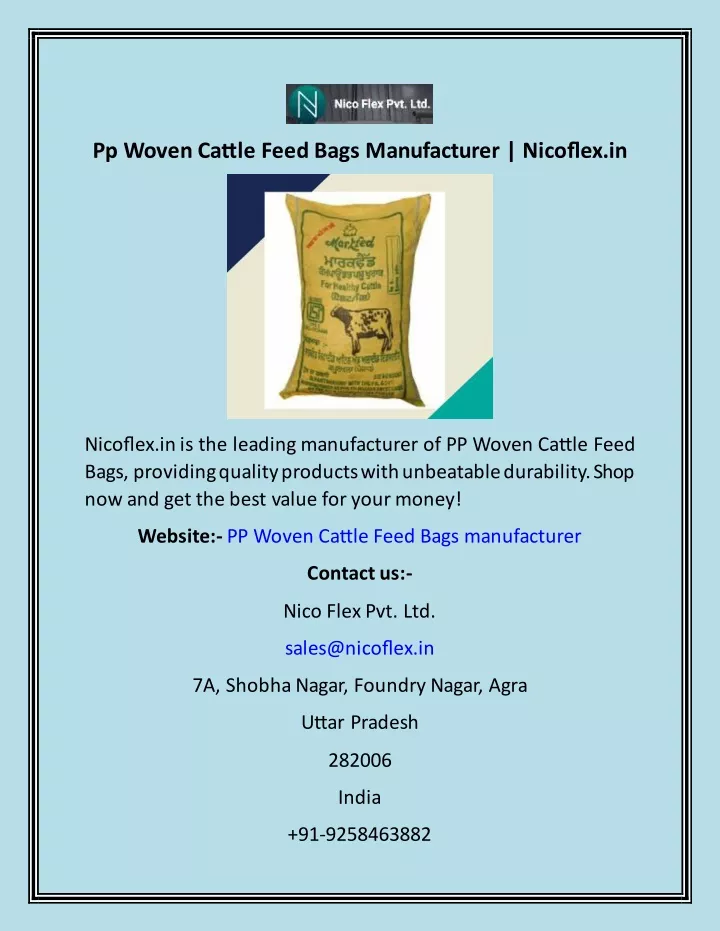 pp woven cattle feed bags manufacturer nicoflex in
