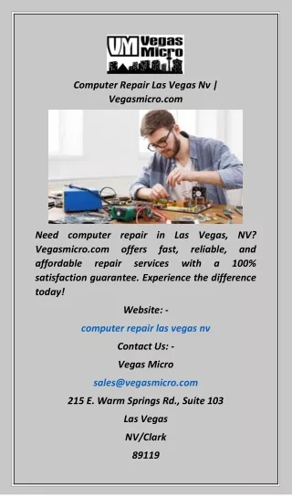 Computer Repair Las Vegas Nv  Vegasmicro