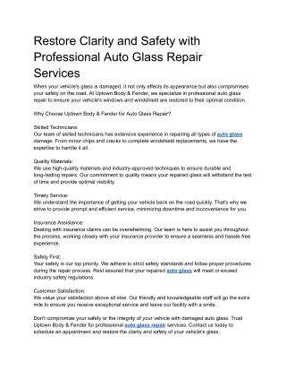 Restore Clarity and Safety with Professional Auto Glass Repair Services