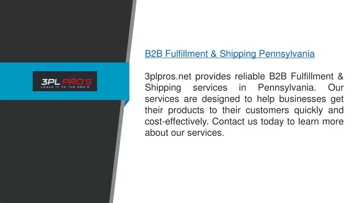 b2b fulfillment shipping pennsylvania 3plpros