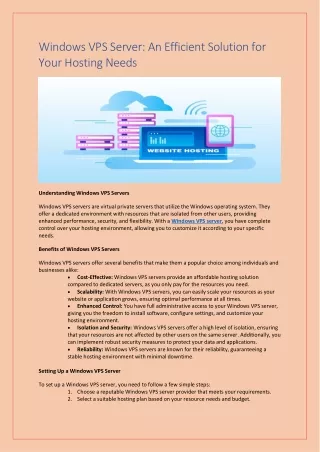 Windows VPS Server: An Efficient Solution for Your Hosting Needs