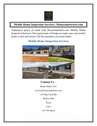 Mobile Home Inspection Services  Housesmartretro.com