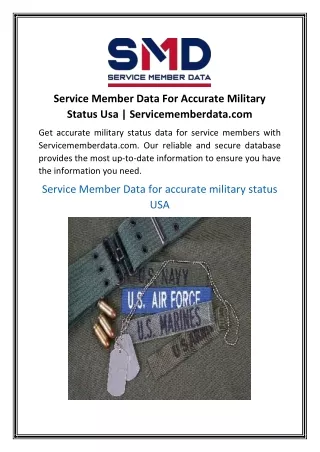 Service Member Data For Accurate Military Status Usa | Servicememberdata.com