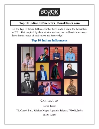 Top 10 Indian Influencers  Boroktimes.com