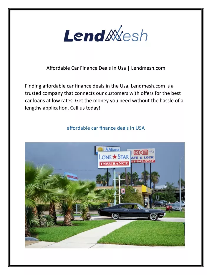 affordable car finance deals in usa lendmesh com