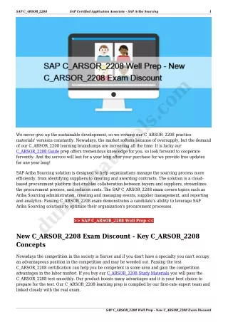SAP C_ARSOR_2208 Well Prep - New C_ARSOR_2208 Exam Discount