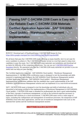 Passing SAP C-S4CWM-2208 Exam is Easy with Our Reliable Exam C-S4CWM-2208 Materials: Certified Application Associate - S