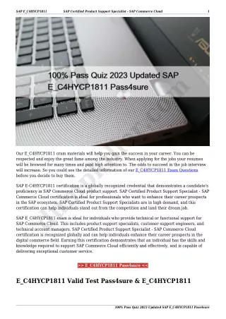 100% Pass Quiz 2023 Updated SAP E_C4HYCP1811 Pass4sure