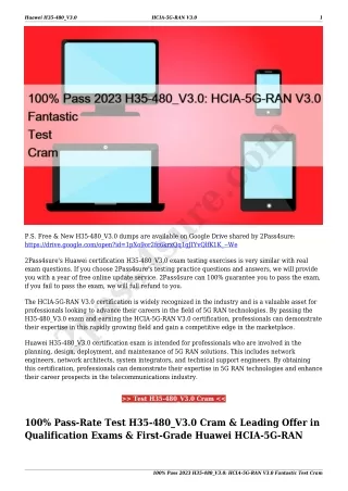 100% Pass 2023 H35-480_V3.0: HCIA-5G-RAN V3.0 Fantastic Test Cram