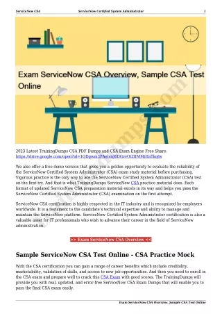 Exam ServiceNow CSA Overview, Sample CSA Test Online