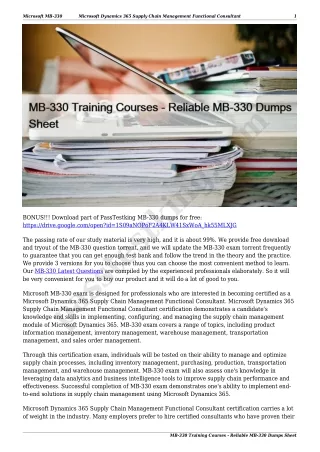 MB-330 Training Courses - Reliable MB-330 Dumps Sheet