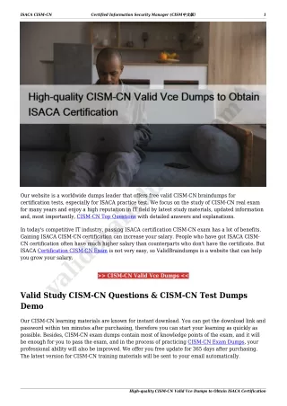 High-quality CISM-CN Valid Vce Dumps to Obtain ISACA Certification