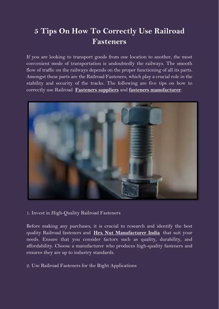 5 tips on how to correctly use railroad fasteners