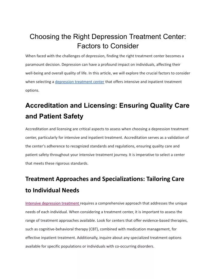 choosing the right depression treatment center