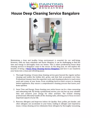House Deep Cleaning Service Bangalore
