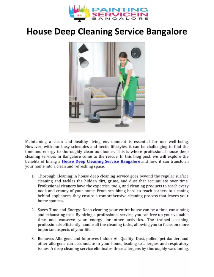 house deep cleaning service bangalore