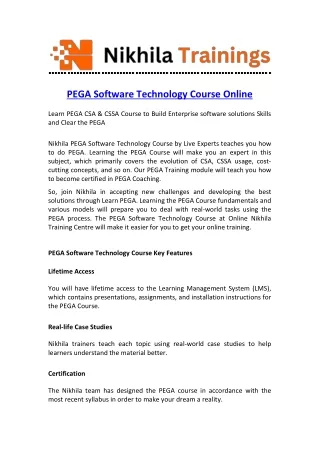 PEGA Software Technology Course Online